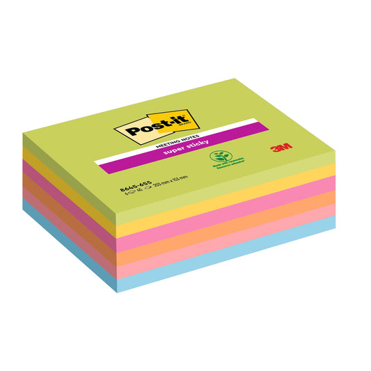 Post-it® Haftnotiz Super Sticky Meeting Notes 203 x 152 mm (B x H) je 1 x limonengrün, ultragelb, powerpink, vitalorange, guavapink, paradiseblau 45 Bl./Block 6 Block/Pack.