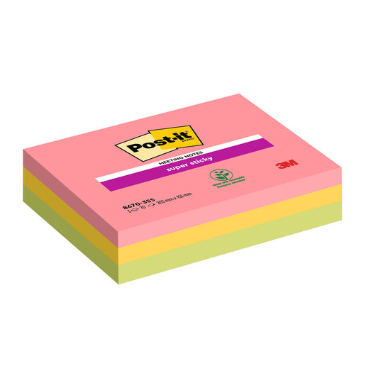 Post-it® Haftnotiz Super Sticky Meeting Notes 203 x 152 mm (B x H) je 1 x guavapink, ultragelb, limonengrün 70 Bl./Block 3 Block/Pack.