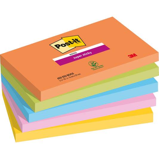 Post-it® Haftnotiz Super Sticky Notes Boost Collection 127 x 76 mm (B x H) vitalorange, limonengrün, paradiseblau, tropicalpink, ultragelb 90 Bl./Block 5 Block/Pack.