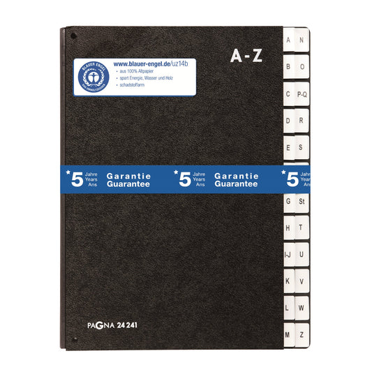 PAGNA Pultordner Classic DIN A4 A-Z Hartpappe, 80 % recycelt schwarz 24 Fächer
