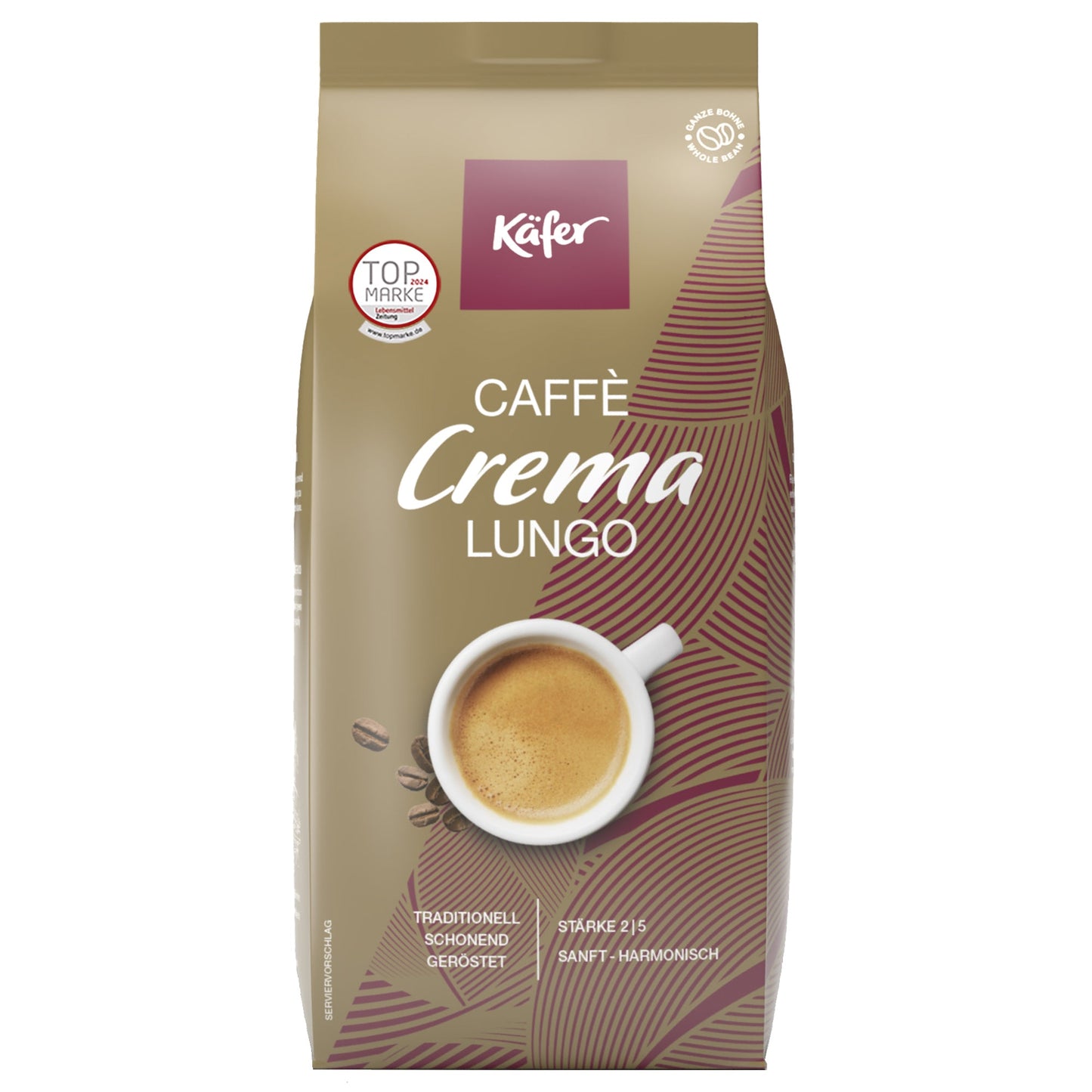 Käfer Kaffee Caffè Crema Lungo sanft, mild, harmonisch ganze Bohne 1.000 g/Pack.
