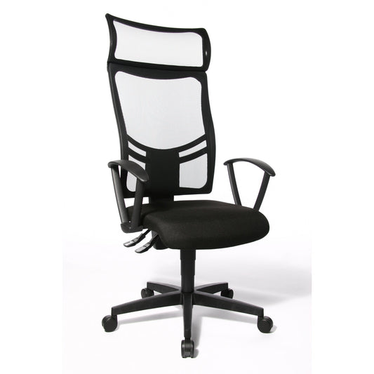 TOPSTAR Bürodrehstuhl Net Point 10 43-54cm Permanentkontaktmechanik Rolle hart gebremst (für Teppichboden) optionales Zubehör: Rolle weich gebremst (für Hartboden) 6991 Polyamid schwarz
