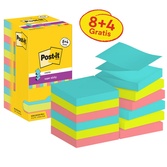 Post-it® Haftnotiz Super Sticky Z-Notes Cosmic Collection 76 x 76 mm (B x H) farbig sortiert 90 Bl./Block 12 Block/Pack.
