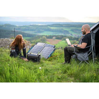 ANSMANN Solar-Panel 100W Anschlussart: 18 V Ausgangsbuche (DC5521, max. 100 W), USB-C (PD 3.0, max. 18 W), USB-A (QC 3.0, max. 18 W), USB-A (5.0 V/3.0 A, max. 15 W) Kurzschlusssicher -10 bis +70°C