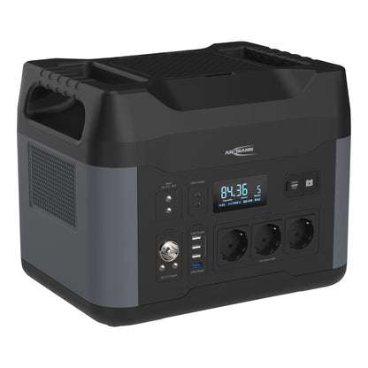 ANSMANN Powerstation PS2200AC 360 x 270 x 280 mm (B x H x T) Anschlussart: 3 x AC-Steckdosen, 2 x USB-C PD, 3 x USB A, 1 x USB-A QC, 1 x Autoadapter, 2 x DC5521,12 V/10 A, max. 120 W, 1 x Jump-Starter 12 V Leistungsaufnahme: 200W