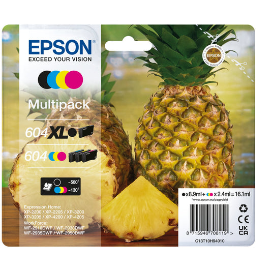 Epson Tintenpatrone Originalzubehör 604/604XL ca. 500 Seiten schwarz, ca. 3 x 130 Seiten farbig schwarz, mehrfarbig 8,9 ml schwarz, 3 x 2,4 ml farbigml 4 St./Pack.