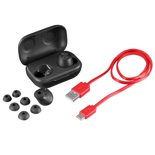 Hama Kopfhörer Passion Chop In-Ear Smartphone 10m Akku inkl. Ladebox, Ladegerät, 3 Paar Silikon-Ohrpolster (S/M/L), USB-C Ladekabel schwarz