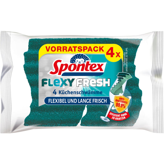 Spontex Reinigungsschwamm Flexy Fresh 19 x 11,5 x 5 cm (B x H x T) Polyurethanschaum/Mineralstoffe/Bindemittel/Silberchlorid blau 4 St./Pack.