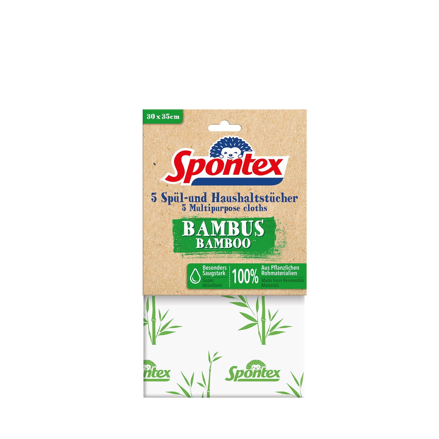 Spontex Spültücher 15,5 x 21 cm (B x L) 90 % Bambus, 10 % Polylactide weiß/grün 5 St./Pack.