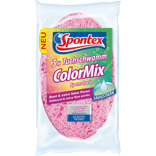 Spontex Schwammtücher ColorMix 12 x 26 cm (B x L) 100 % Zellulose pink, grün, blond 3 St./Pack.