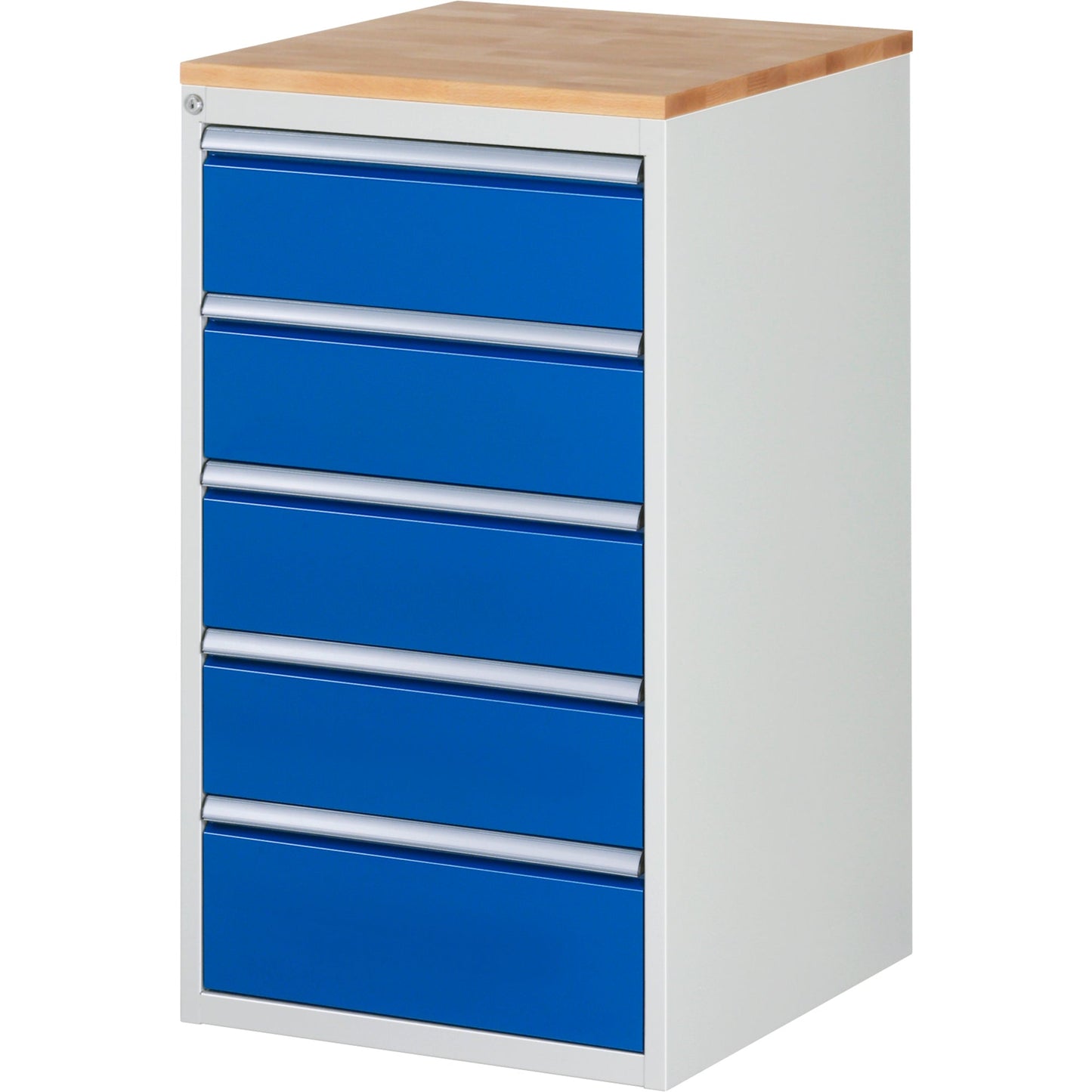 RAU Schubladenschrank 7000 580 x 1.035 x 650 mm (B x H x T) 5 Schubladen Farbe der Front: enzianblau Farbe des Korpus: lichtgrau