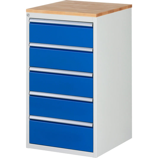 RAU Schubladenschrank 7000 580 x 1.035 x 650 mm (B x H x T) 5 Schubladen Farbe der Front: enzianblau Farbe des Korpus: lichtgrau