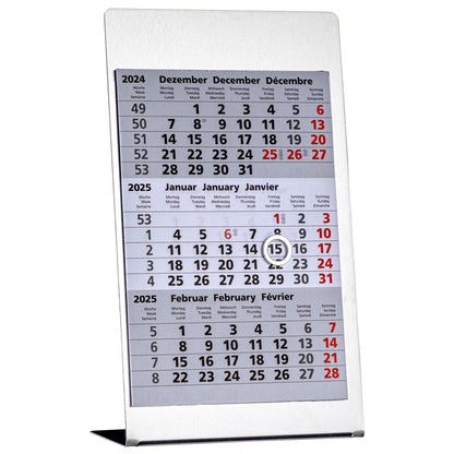 GÜSS® Tischkalender 2026 3 sichtbare Monatsblöcke silber