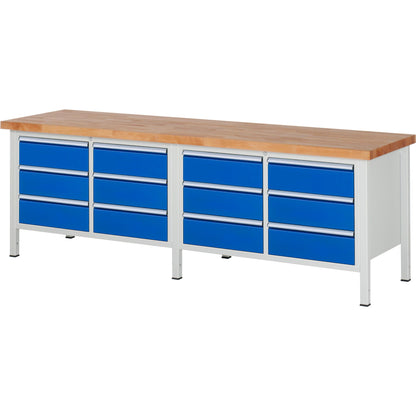 RAU Werkbank 8000 2.500 x 840-1.040 x 700 mm (B x H x T) enzianblau lichtgrau