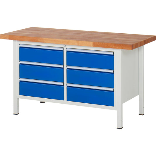 RAU Werkbank 8000 1.500 x 840-1.040 x 700 mm (B x H x T) enzianblau lichtgrau