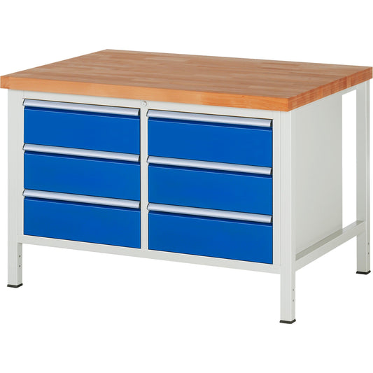 RAU Werkbank 8000 1.250 x 840-1.040 x 900 mm (B x H x T) enzianblau lichtgrau