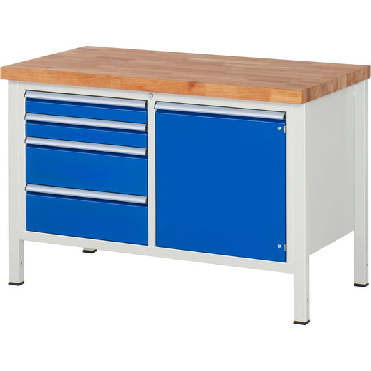 RAU Werkbank 8000 1.250 x 840-1.040 x 700 mm (B x H x T) enzianblau lichtgrau