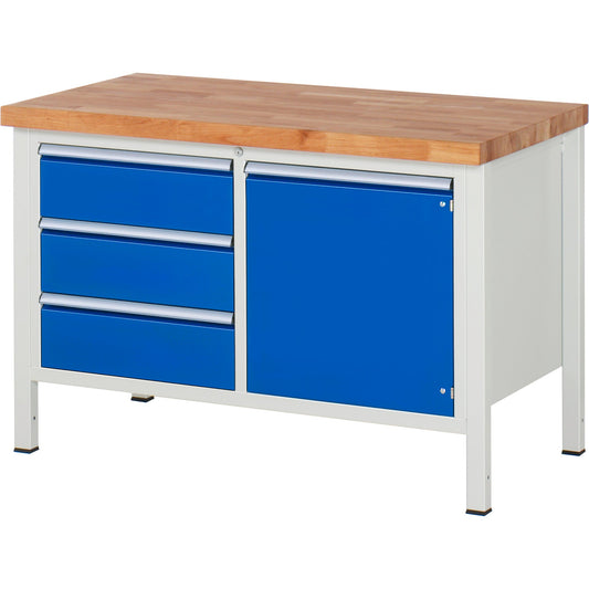 RAU Werkbank 8000 1.250 x 840-1.040 x 700 mm (B x H x T) enzianblau lichtgrau
