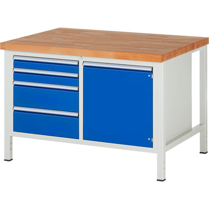 RAU Werkbank 8000 1.250 x 840-1.040 x 900 mm (B x H x T) enzianblau lichtgrau