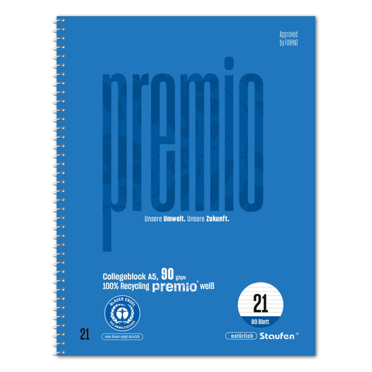 Staufen Collegeblock Premio DIN A5 liniert 90g/m² blau 80 Bl.