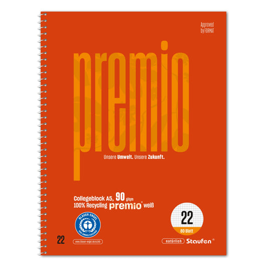Staufen Collegeblock Premio DIN A5 kariert 90g/m² rot 80 Bl.