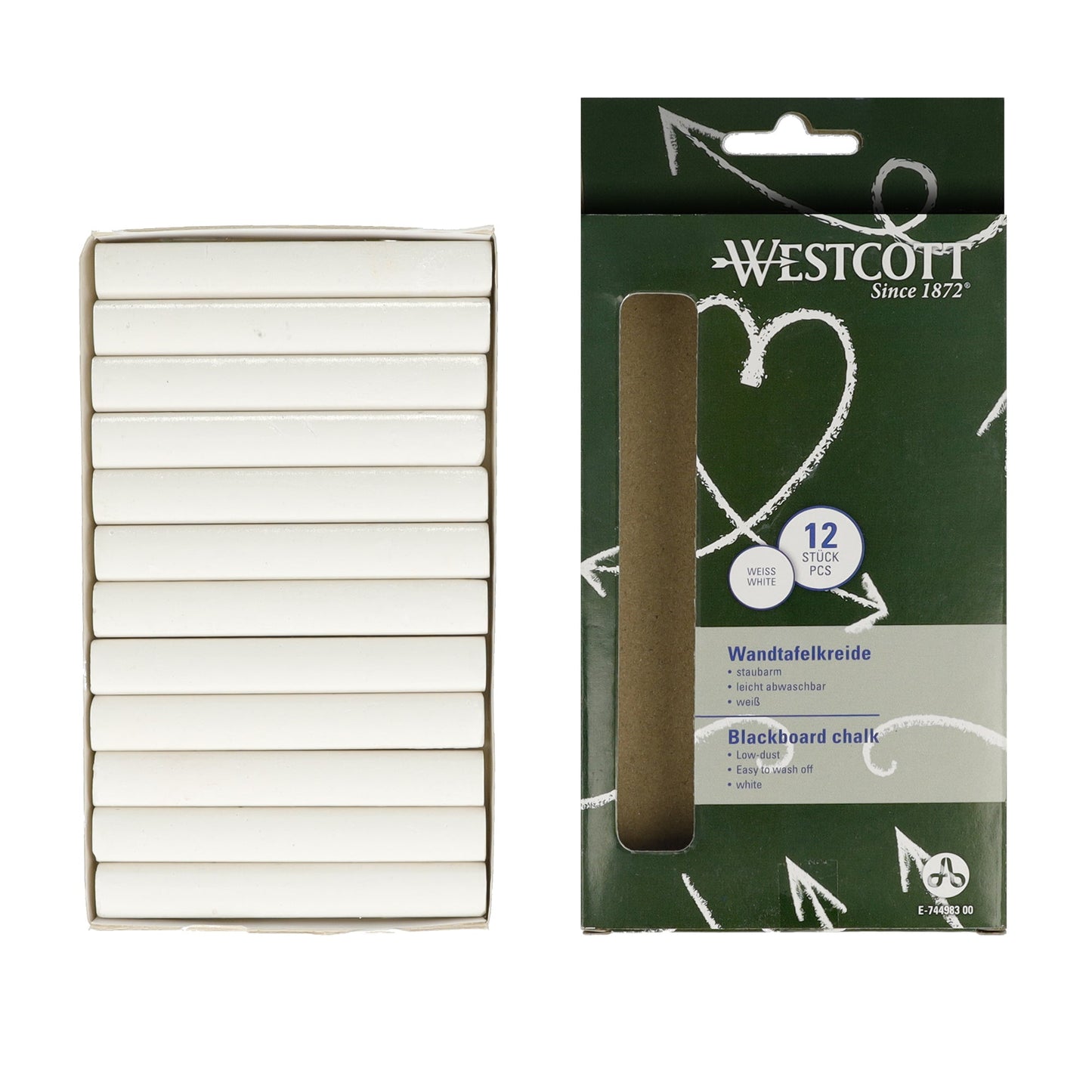 Westcott Tafelkreide ohne Papierhülle weiß 12 St./Pack.