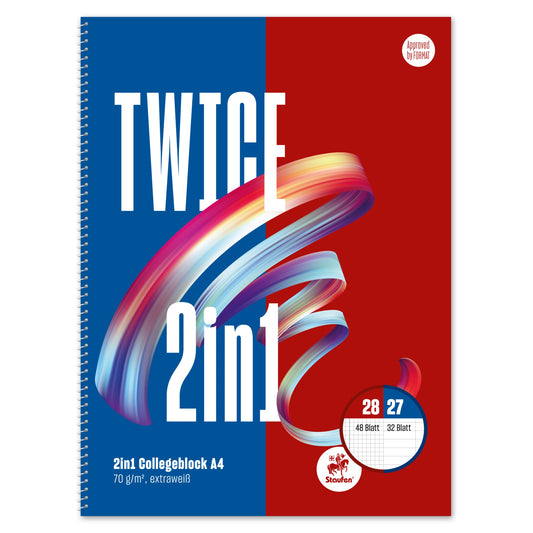Staufen Collegeblock Twice 2in1 DIN A4 liniert/kariert 70g/m² mehrfarbig 80 Bl.