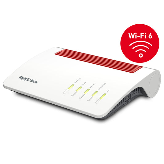 FRITZ! Router FRITZ!bOX 7590 AX 254 x 63 x 191 mm (B x H x T) WAN: 1 x VDSL/ADSL2+, WAN: 1 x 10Base-T/100Vase-TX/1000Base-T, LAN: 4 x 10Base-T/100Base-T, 2 x USB-A 3.0, 2 x RJ-11 1.200/2.400 Mbit/s