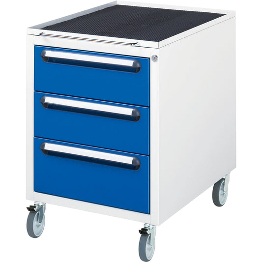 RAU Rollcontainer 480 x 690 x 600 mm (B x H x T) 3 Schubladen Stahl, pulverbeschichtet enzianblau lichtgrau
