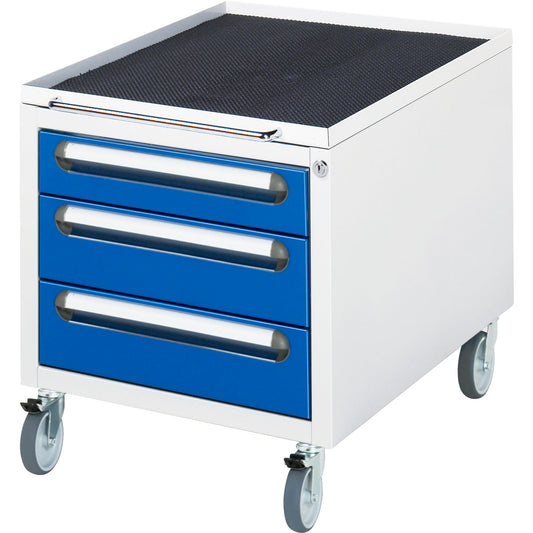 RAU Rollcontainer 480 x 540 x 600 mm (B x H x T) 3 Schubladen Stahl, pulverbeschichtet enzianblau lichtgrau
