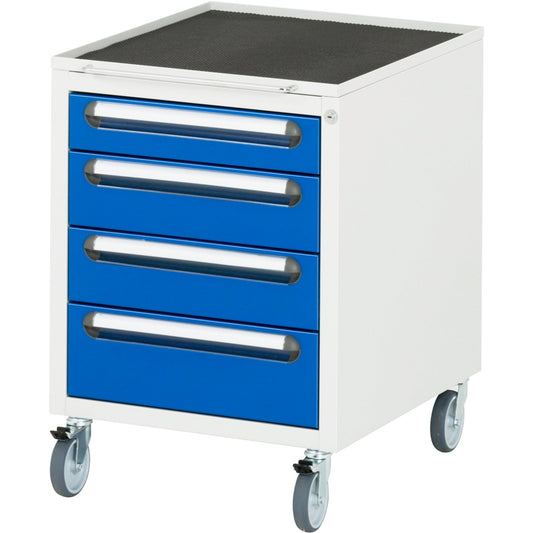 RAU Rollcontainer 480 x 690 x 600 mm (B x H x T) 4 Schubladen Stahl, pulverbeschichtet enzianblau lichtgrau