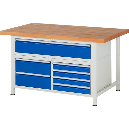RAU Werkbank 8000 1.500 x 840-1.040 x 900 mm (B x H x T) enzianblau lichtgrau
