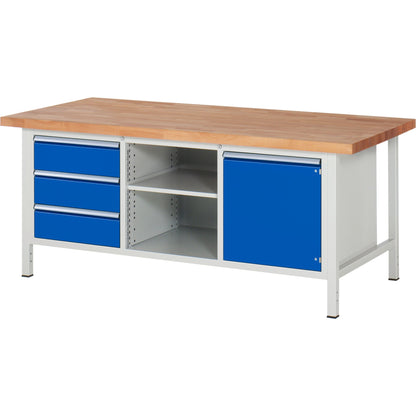 RAU Werkbank 8000 2.000 x 840-1.040 x 900 mm (B x H x T) enzianblau lichtgrau