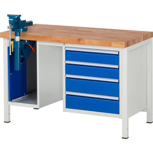 RAU Werkbank 8000 1.250 x 840-1.040 x 700 mm (B x H x T) enzianblau lichtgrau