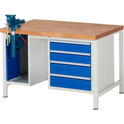 RAU Werkbank 8000 1.250 x 840-1.040 x 900 mm (B x H x T) enzianblau lichtgrau