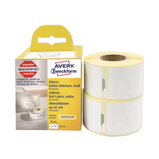 Avery Zweckform Adressetikett 28 x 89 mm (B x H) Papier weiß 130 Etik./Rl. 2 x 130 Etik./Pack.