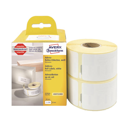 Avery Zweckform Adressetikett 36 x 89 mm (B x H) Papier weiß 260 Etik./Rl. 2 x 260 Etik./Pack.