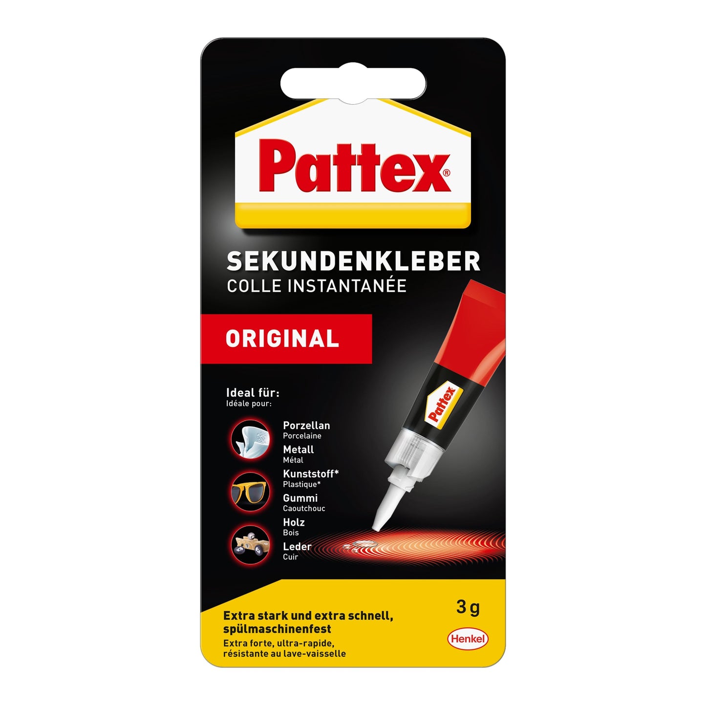 Pattex Sekundenkleber Original flüssig Kunststoffe, Porzellan 3g