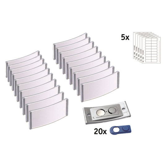 badgepoint® Namensschild polar® classic 65 x 30 mm (B x H) inkl. 5 Bogen (90 Namenskarten) Papier A4 weiß Magnet edelstahl 20 St./Pack.