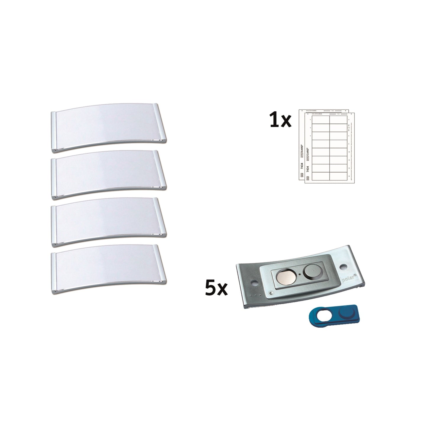 badgepoint® Namensschild polar® classic 74 x 34 mm (B x H) inkl. 1 Bogen (16 Namenskarten) Papier A4 weiß Magnet edelstahl 5 St./Pack.