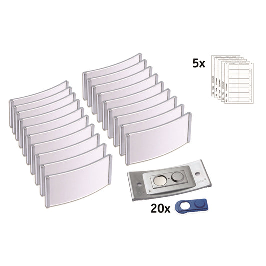 badgepoint® Namensschild polar® classic 74 x 34 mm (B x H) inkl. 5 Bogen (80 Namenskarten) Papier A4 weiß Magnet edelstahl 20 St./Pack.