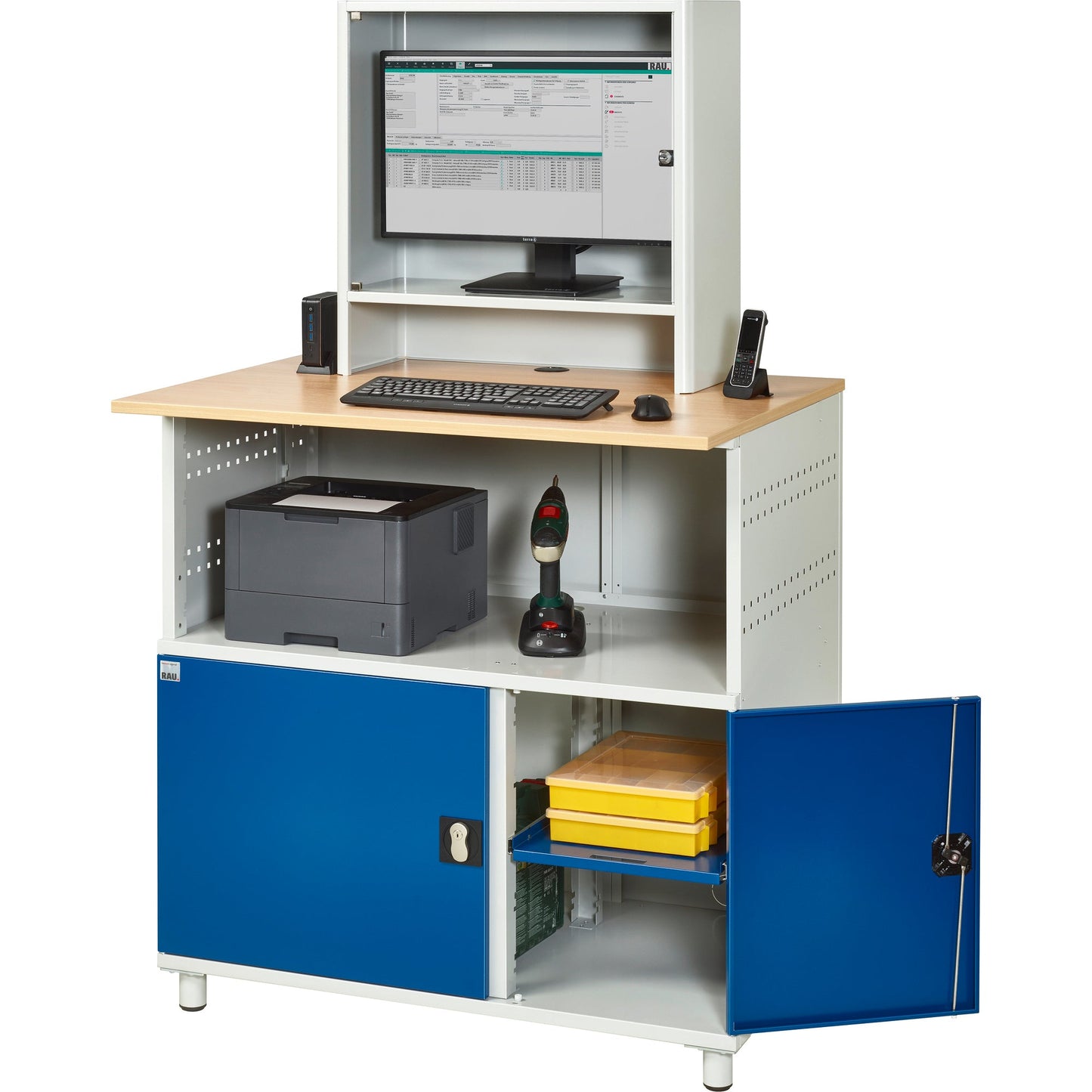 RAU PC-Arbeitsplatz Modell 1023 1.100 x 1.840 x 790 mm (B x H x T) abschließbar