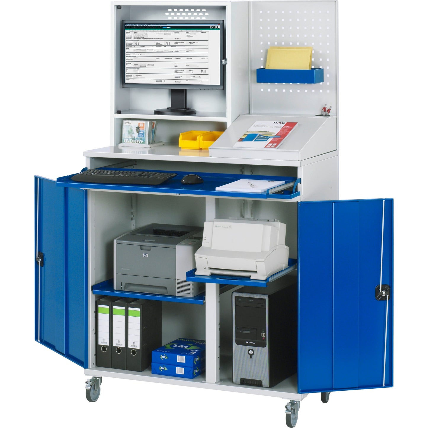 RAU PC-Arbeitsplatz Modell 67 1.100 x 1.895 x 520 mm (B x H x T) abschließbar Stahl, pulverbeschichtet