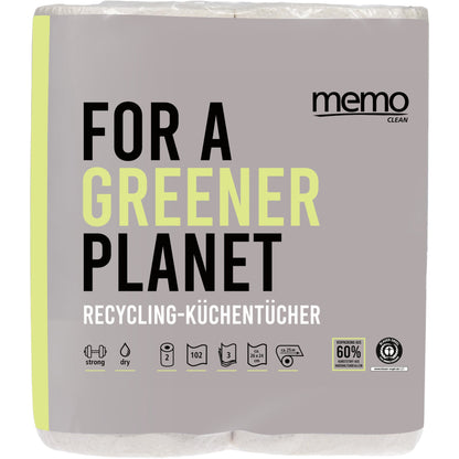 memo Küchenrolle Recycling Strong & Dry 3-lagig Papier, 100 % recycelt weiß 2 Rl./Pack.
