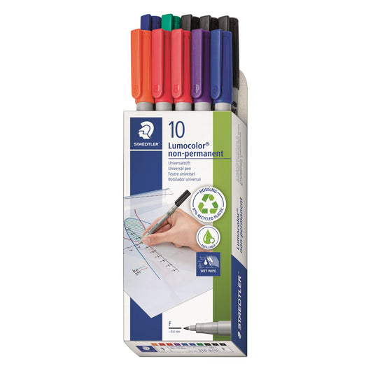 STAEDTLER® Folienstift Lumocolor® non-permanent pen 316 0,6mm 2 x rot, 2 x blau, 1x grün, 3 x schwarz, 1 x orange, 1 x violett nicht dokumentenecht 10 St./Pack.