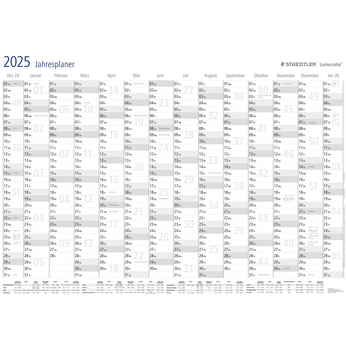 STAEDTLER® Plakatkalender Lumocolor® 2026 DIN A1 84,1 x 59,4 cm (B x H) 14 Monate/1 Seite Kunststoff