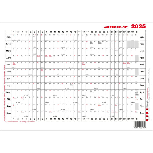GÜSS® Plakatkalender Jahresübersicht 2026 DIN A3 quer 42 x 30 cm (B x H) 12 Monate/1 Seite Karton