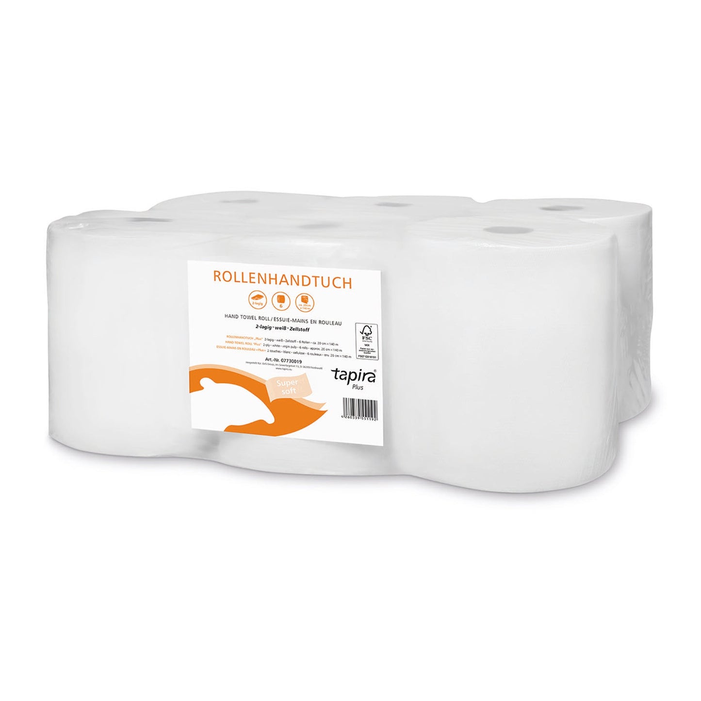 tapira Handtuchrolle PLUS 19,8 cm x 140 m (B x L) Zellstoff weiß 6 Rl./Pack.