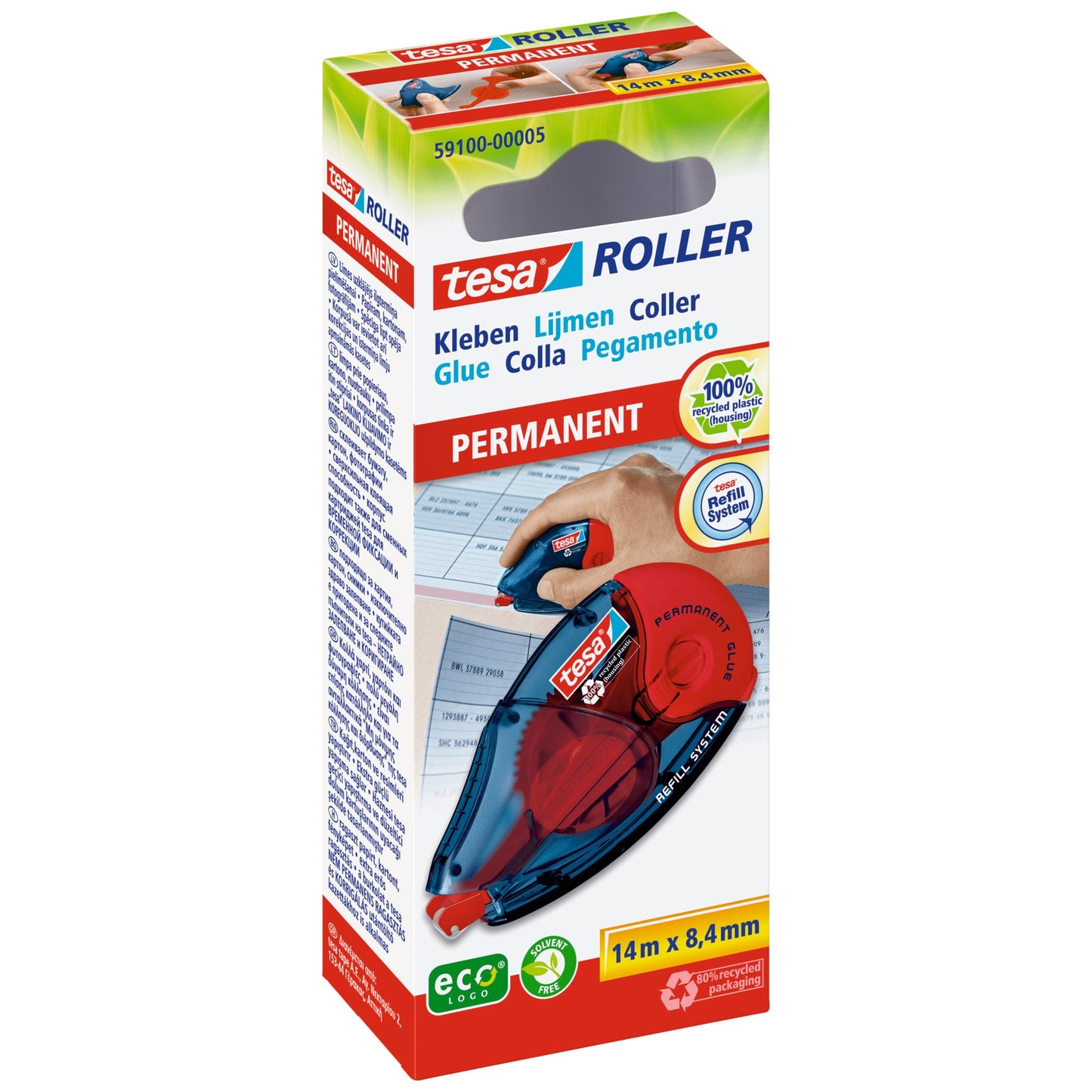 tesa® Kleberoller permanent 8,4 mm x 14 m (B x L) nachfüllbar blau