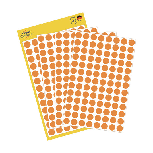 Avery Zweckform Markierungspunkt 8mm Papier leuchtorange 416 Etik./Pack.